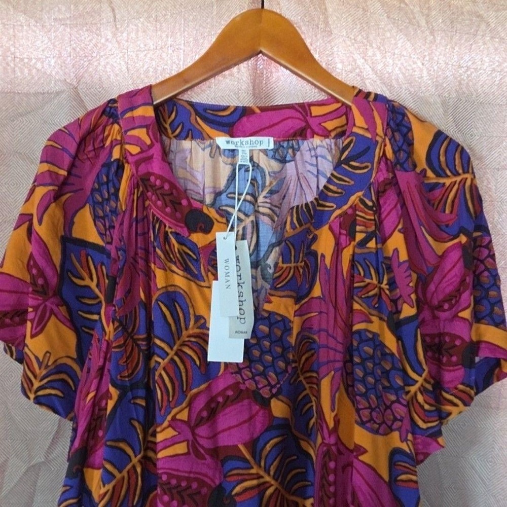 Workshop Republic Clothing Top Womens 2X Multi Colour Tropical Tunic Blouse NEW